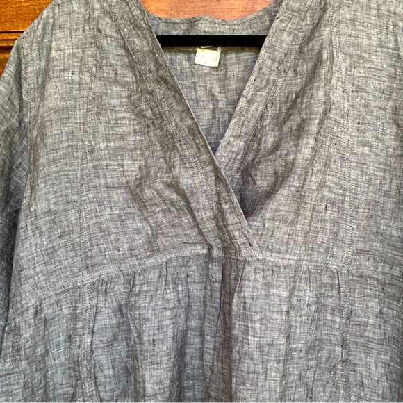 Poetry 100% Linen Gray V-neck 3/4 Sleeve Dress Casual - Picture 6 of 7